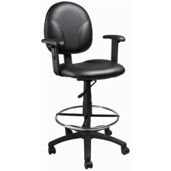 BOSS OFFICE PRODUCTS Adjustable Arm Faux Leather Upholstered Drafting Stool In In Black