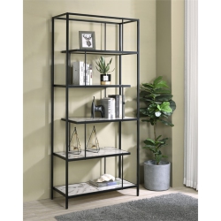 FURNITURE OF AMERICA Lakely Metal 5-Shelf Bookcase In Black And In White