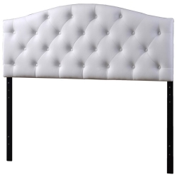 BOWERY HILL Faux Leather Tufted Queen Panel Headboard In In White