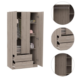 TUHOME FURNITURE Tuhome Austral 3 Door Armoire Engineered Wood Armoires In In Gray