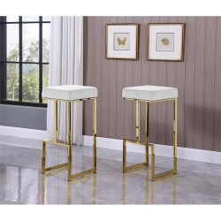 BEST MASTER Dorrington Modern Velvet Backless Bar Stool In White/gold (Set Of 2)