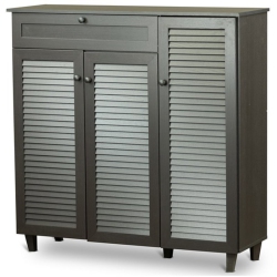 BOWERY HILL Contemporary 3 Door Shoe Cabinet In In Dark Brown