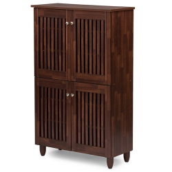 BOWERY HILL 4 Door Tall Shoe Cabinet In Oak In Brown