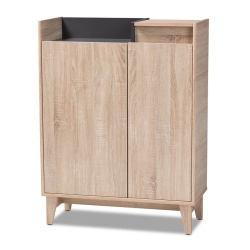 BOWERY HILL Two-Tone Oak And Dark Gray Shoe Cabinet In Brown