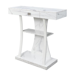 CONVENIENCE CONCEPTS Newport One-Drawer Harri Console Table With Shelves In Faux Marble Wood In White