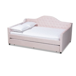 BAXTON STUDIO Perry Velvet Upholstered Full Daybed With Trundle In In Pink