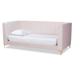 BAXTON STUDIO Oksana Velvet Upholstered And Gold Finished Twin Size Daybed In Pink