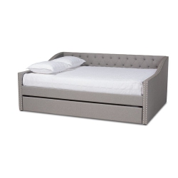 BAXTON STUDIO Haylie Full Size Light Upholstered Daybed With Trundle In Grey