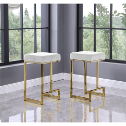 BEST MASTER Dorrington Modern Velvet Backless Counter Height Stool In White/gold (Set Of 2)