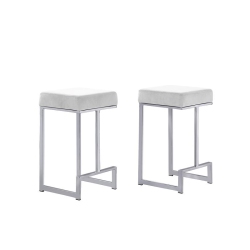 BEST MASTER Dorrington Velvet Backless Counter Height Stool In White/silver (Set Of 2)