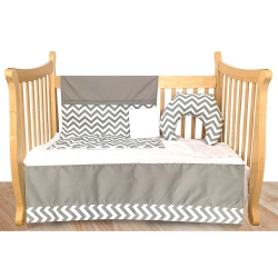 BEBELELO Minimalist Grey And Chevron/zigzag Bedding With Matching Feeding Pillow (5-Piece Baby Crib Bedding Set, #300Fp) In White
