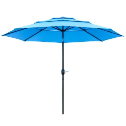 OUTSUNNY 9Ft 3 Tiers Patio Umbrella Outdoor Market Umbrella With Crank, Push Button Tilt for Deck, Backyard And Lawn In Sky Blue