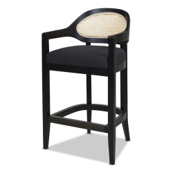 JENNIFER TAYLOR HOME Americana 27" Cane Back Counter-Height Bar Stool Natural Linen In Black