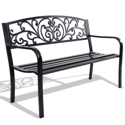 SLICKBLUE 50 Inch Patio Park Steel Frame Cast Iron Backrest Bench Porch Chair