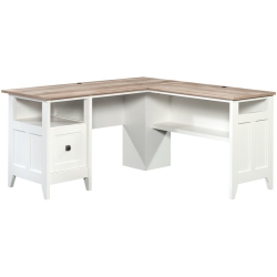 SAUDER August Hill Engineered Wood L-Shaped Computer Desk In Glacier In White