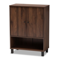 BOWERY HILL Walnut Finished 2-Door Wood Shoe Cabinet In Brown