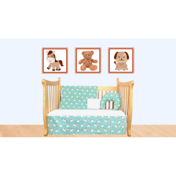 BEBELELO Turquoise-Blue Unicorn Baby Bedding With Matching Feeding Pillow (5-Piece Bedding By, #360Fp)