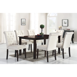 QUEENSONS Roxy 7PC Solid Wood Dining Set (60" X 36") - In Beige