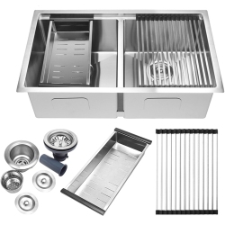 LIVINGBASICS 32-Inch Drop-In Double Bowl Kitchen Sink, Stainless Steel Top Mount Bathroom Sink