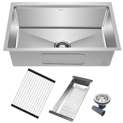 LIVINGBASICS 30-Inch Stainless Steel Top Mount Kitchen Sink, Single Bowl Bathroom Drop-In With Sink Colander