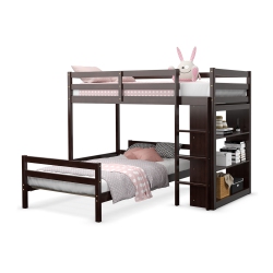COSTWAY Twin Over Twin Loft Bunk Bed Wood W/bookcase Guardrail Ladder Kids Bedroom