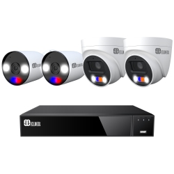 Elder AI 4K Security Camera System 8Ch NVR 2TB PoE 4-Camera Outdoor, Person & Vehicle Detection & NDAA, Red & Blue Deterrence, Spotlight Home Surveillance 8MP Wired DIY