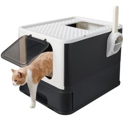 LIVINGBASICS Foldable Cat Litter Box, 20"lx16"wx15"h Top Entry Kitty Litter Box With Lid & Scoop Extra Large Space Enclosure Toilet