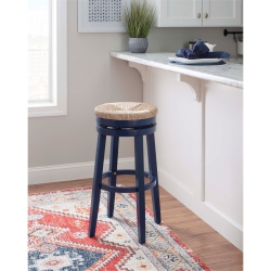 PEMBERLY ROW Contemporary 31" Wood Swivel Barstool In In Navy Blue