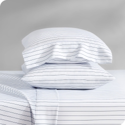 BARE HOME Sheet Set - Premium 1800 Ultra-Soft Microfiber - Double Brushed - Hypoallergenic - Wrinkle Resistant (Pinstripe - White/midnight, Split