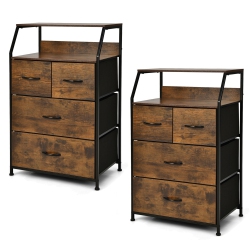 GYMAX 2PCs 4 Drawer Dresser Tall Wide Storage Organizer Unit W/ Wooden Top Fabric Bins