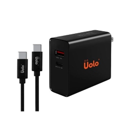 UOLO Volt 39W USB-C Pd Wall Charger [51W Total] With 12W USB-A Port - Dual Port Pd Wall Charger With Link 2M Braided USB C to USB C Cable- Bundle
