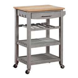 CONVENIENCE CONCEPTS Ellaine Four-Tier Butcher Block Kitchen Cart W/ Drawer & Wine Rack In Wood In Gray