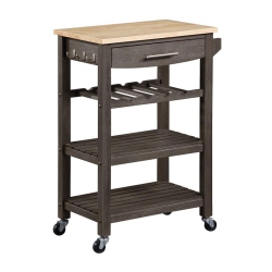 CONVENIENCE CONCEPTS Ellaine Four-Tier Butcher Block Kitchen Cart W/ Drawer & Wine Rack In Wood In Gray