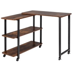 TOPBUY Sofa Side Table W/storage Shelves Mobile End Table Rolling Couch Table Desk for Living Room Bedroom