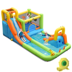 COSTWAY Inflatable Water Slide Park Bounce House Climbing Wall W/ 750W Blower
