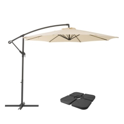 CORLIVING CANADA Corliving 9.5Ft Offset Warm Fabric Patio Umbrella And Base Weight In White