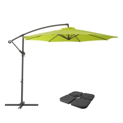 CORLIVING 9.5Ft Offset Lime Fabric Patio Umbrella And Base Weight In Green