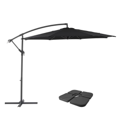 CORLIVING CANADA Corliving 9.5Ft Offset Fabric Patio Umbrella And Base Weight In Black