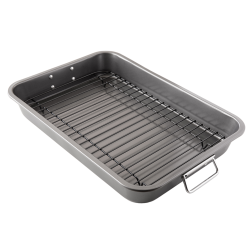 CHEF POMODORO Non-Stick Carbon Steel Large Turkey Roasting Pan With Rack, Heavy Duty Oven Roaster, 16 X 11 Inches, Heatproof Up to 450 F/ 232 C