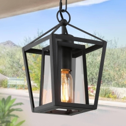 UOLFIN Modern Outdoor Hanging Pendant Light, Matte Farmhouse Clear Glass Lantern Led Mini Outdoor Hanging Kitchen Island Light In Black