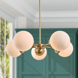 UOLFIN Mid-Century Sputnik Globe Chandelier, 5-Light Transitional Dining Room Hanging Ceiling Light, Chandelier Pendant Light \w Frosted Glass Shades