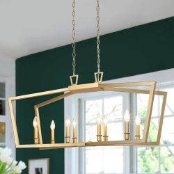 UOLFIN Modern Candlestick Chandelier, 8-Light Kitchen Island Chandelier Cage Hanging Light With Candle Style In Gold