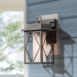 UOLFIN Farmhouse Outdoor Wall Sconce, 1-Light Modern Cage Outdoor Wall Lantern Sconce With Frosted Glass Shade In Black