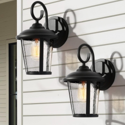 UOLFIN Modern Outdoor Wall Lantern Sconce 1-Light Industrial Cylinder Outdoor Wall Sconce With Clear Glass Shade (2-Pack) In Black