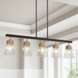 UOLFIN Modern Kitchen Island Chandelier, 5-Light Large 34-In And Gold \w Bell Glass Modern/contemporary Seeded Glass Linear Led Hanging Kitchen