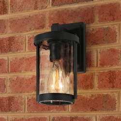 UOLFIN Modern Cylinder Outdoor Wall Light, 1-Light 10.5-In Traditional Cylinder With Textured Glass Outdoor Wall Light In Black