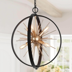 UOLFIN Modern Sputnik Island Chandelier Light, 6-Light Brass Globe Chandelier Lighting for Dining Room In Gold