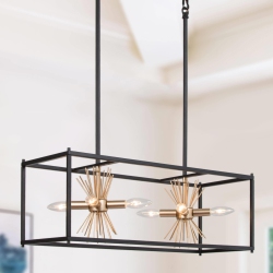 UOLFIN Modern Sputnik Kitchen Island Chandelier, 8-Light And Gold Square Linear Chandelier Light for Dining Room In Black