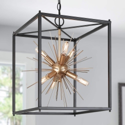 UOLFIN Modern Kitchen Island Chandelier, 6-Light And Gold Transitional Square Chandelier With Sputnik Design In Black
