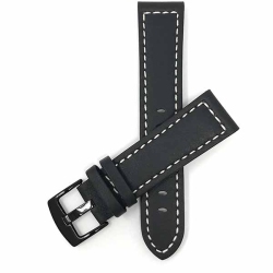 BANDINI Thick Leather Racer Smartwatch Strap Stitch for Samsung Galaxy Watch 4, Galaxy Watch 3 (41Mm), Gear Sport, Active 2 & 1 - 20Mm, Black /